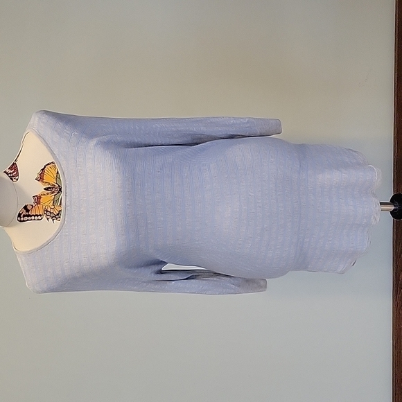 Dana BUCHMAN blue striped tunic sweater, 3/4 length sleeves. Size is Large - Picture 1 of 7